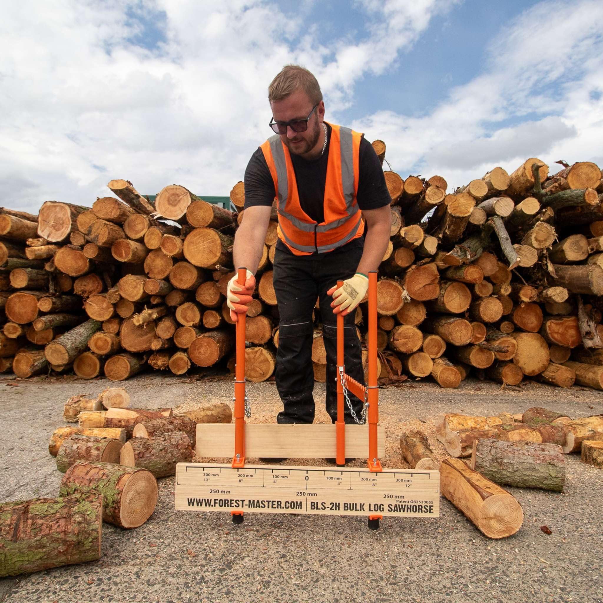 BLS-2H Cavalletto per tronchi – Taglio di precisione multi-ceppo con design brevettato di sicurezza – Portata 150 kg – Pieghevole, leggero e compatto – Doppia catena autobloccante per la massima