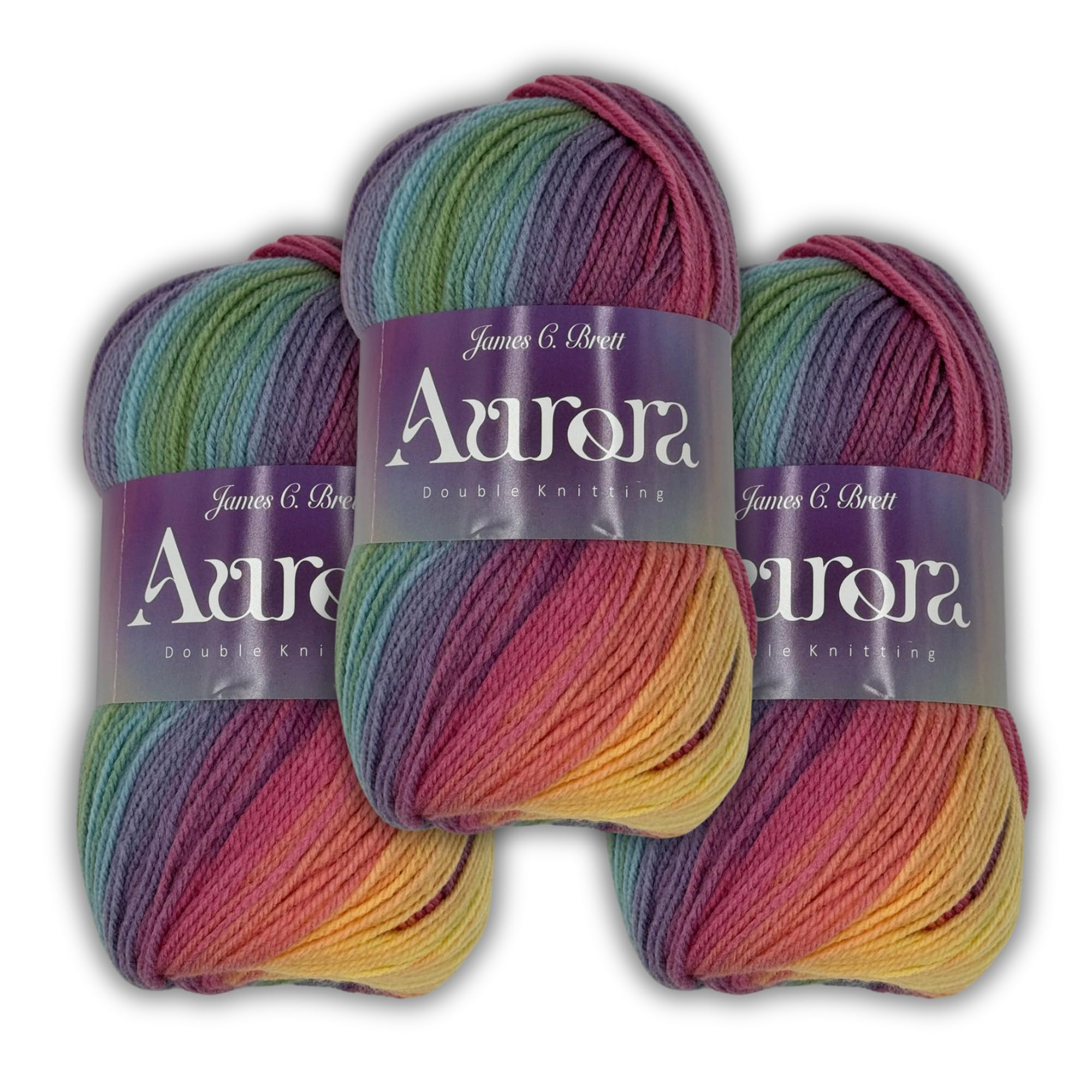 Aurora DK 3 x 100g - James C Brett - Multicoloured Ombre Effect Wool Yarn for Knitting and Crochet Double Knit (AU 02)