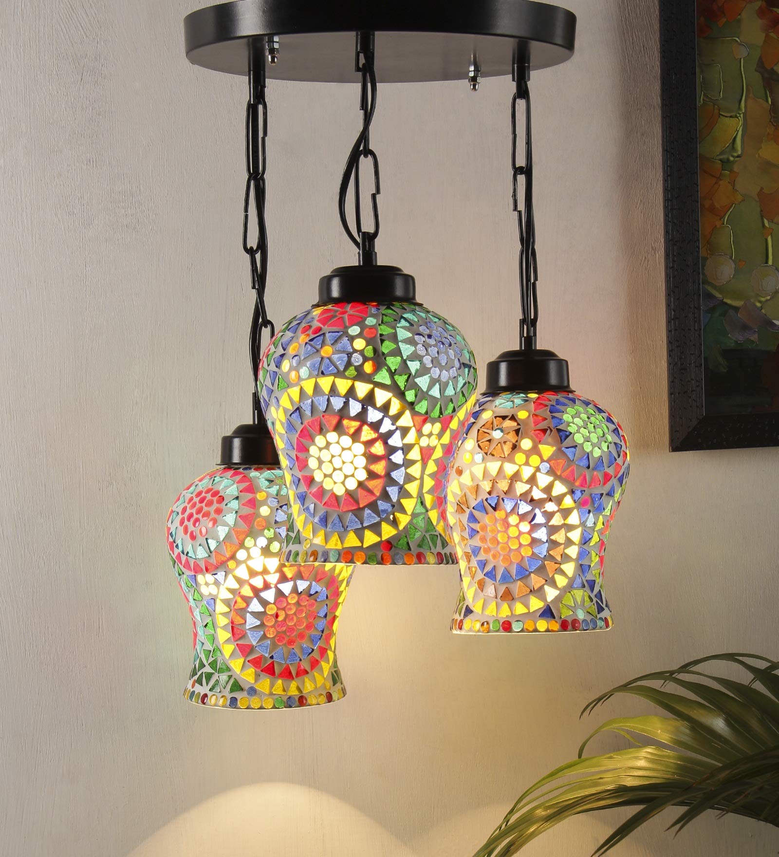 Devansh HL78, Multicolor Mosaic Glass Cluster Hanging Lamp (Multicolor)-image-25