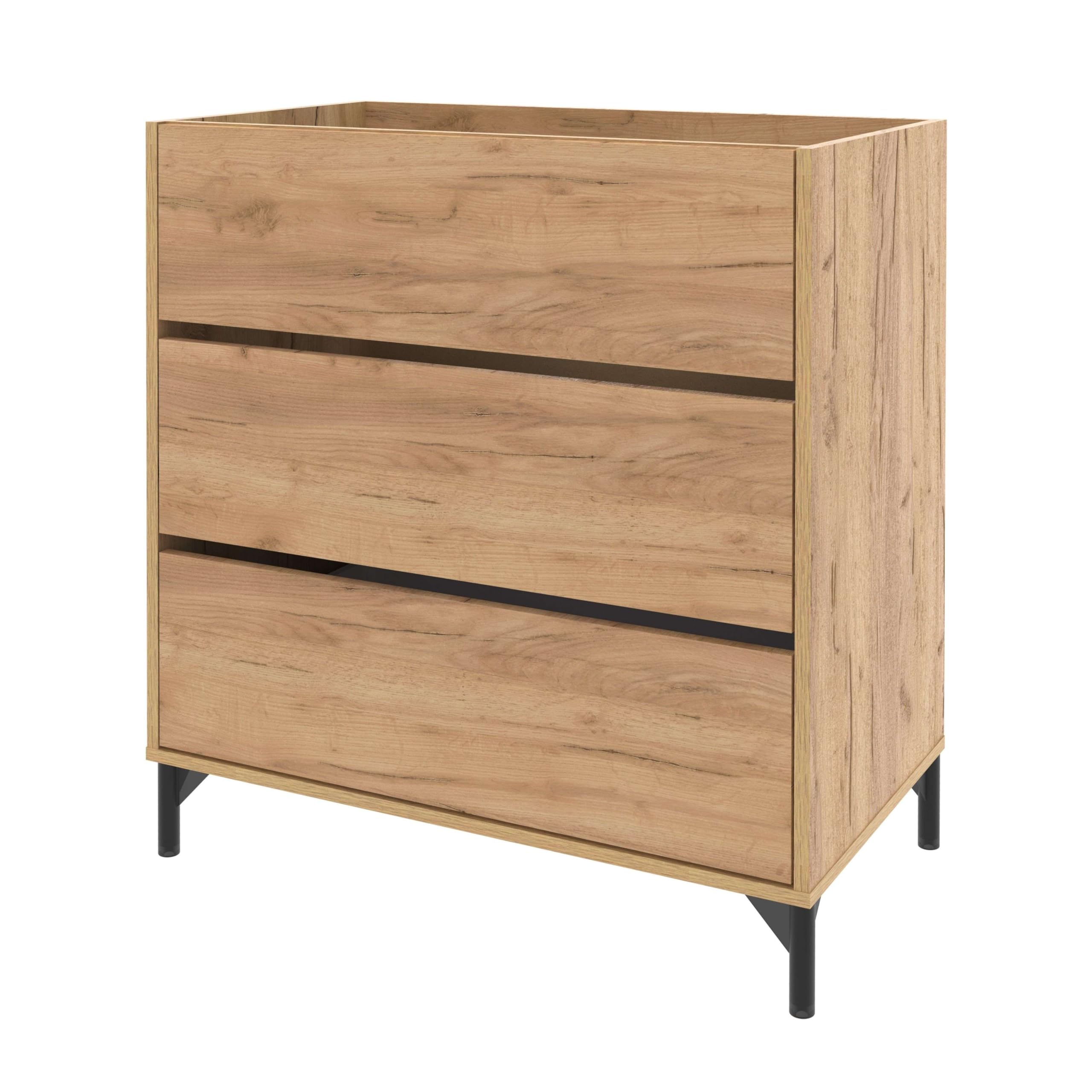 Miroytengo Mueble de Baño para Lavabo 80 cm Elba 3 Cajones Guías Metálicas Roble Kraft (SIN Lavabo)