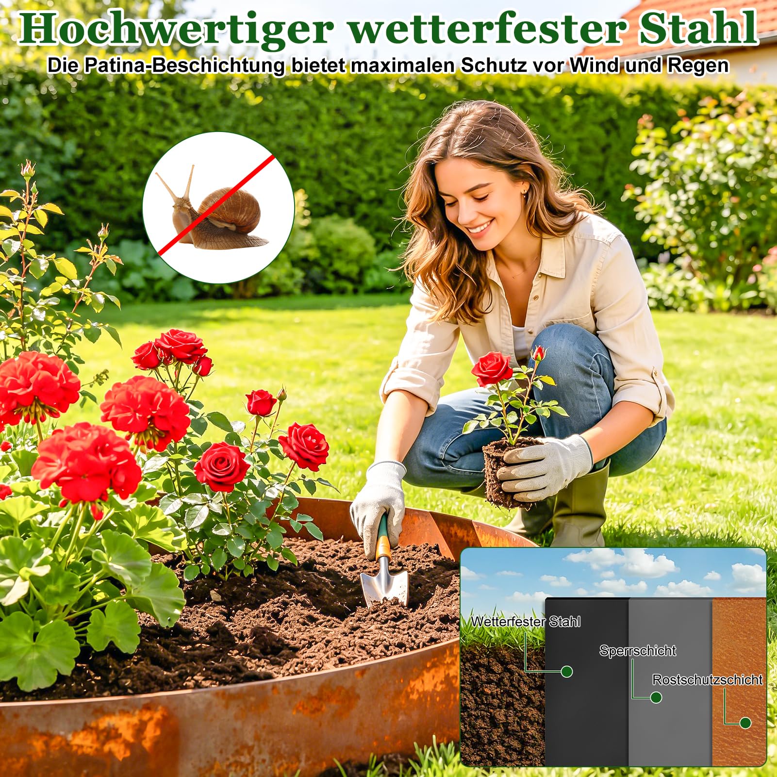 Cortenstahl Rasenkante, Beeteinfassung Metall, 10 m, 15 cm hoch, 0,6 mm