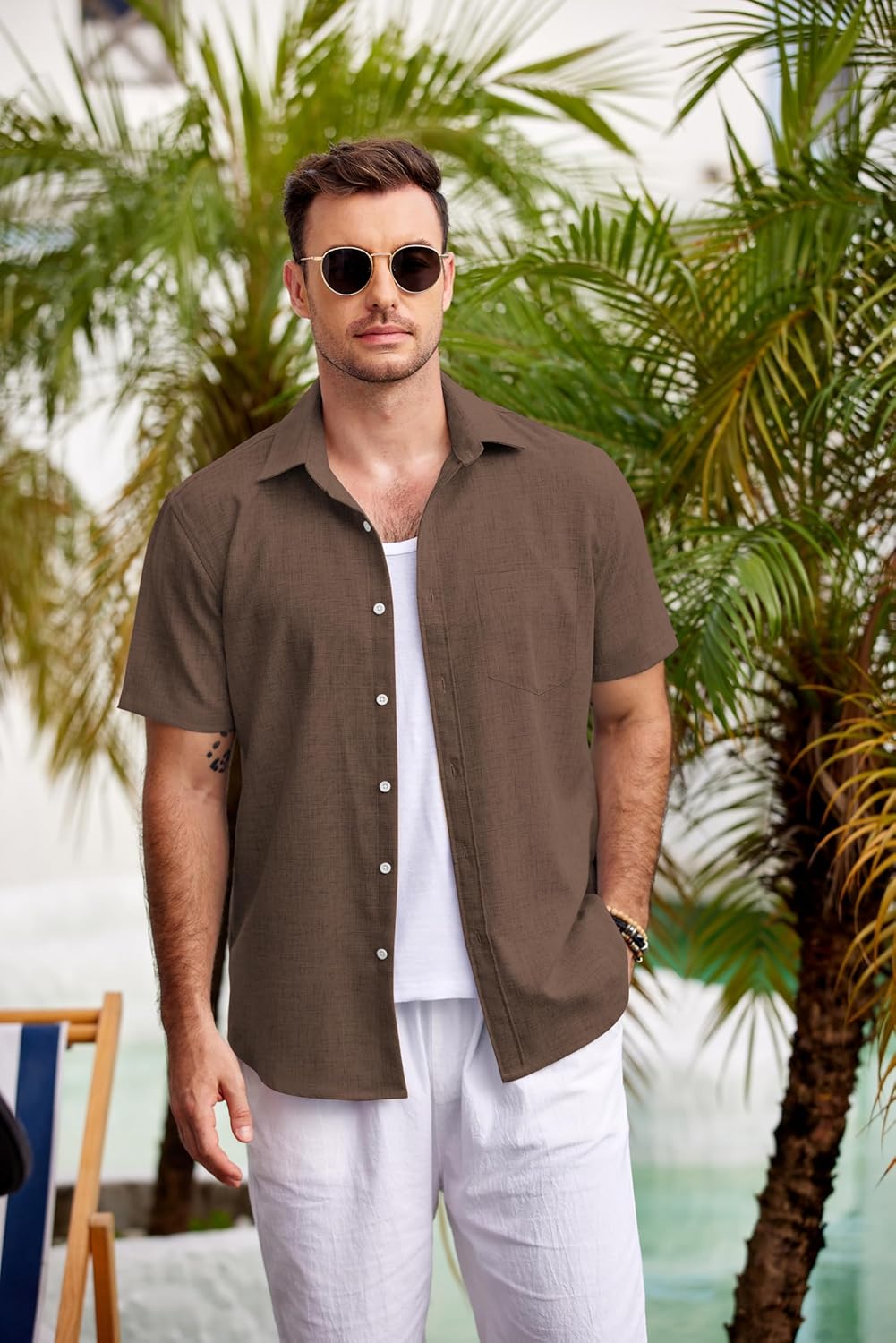 COOFANDY Men's Casual Button Down Shirts Short Sleeve Linen Shirts Summer Beach Dress Shirt - Image 4