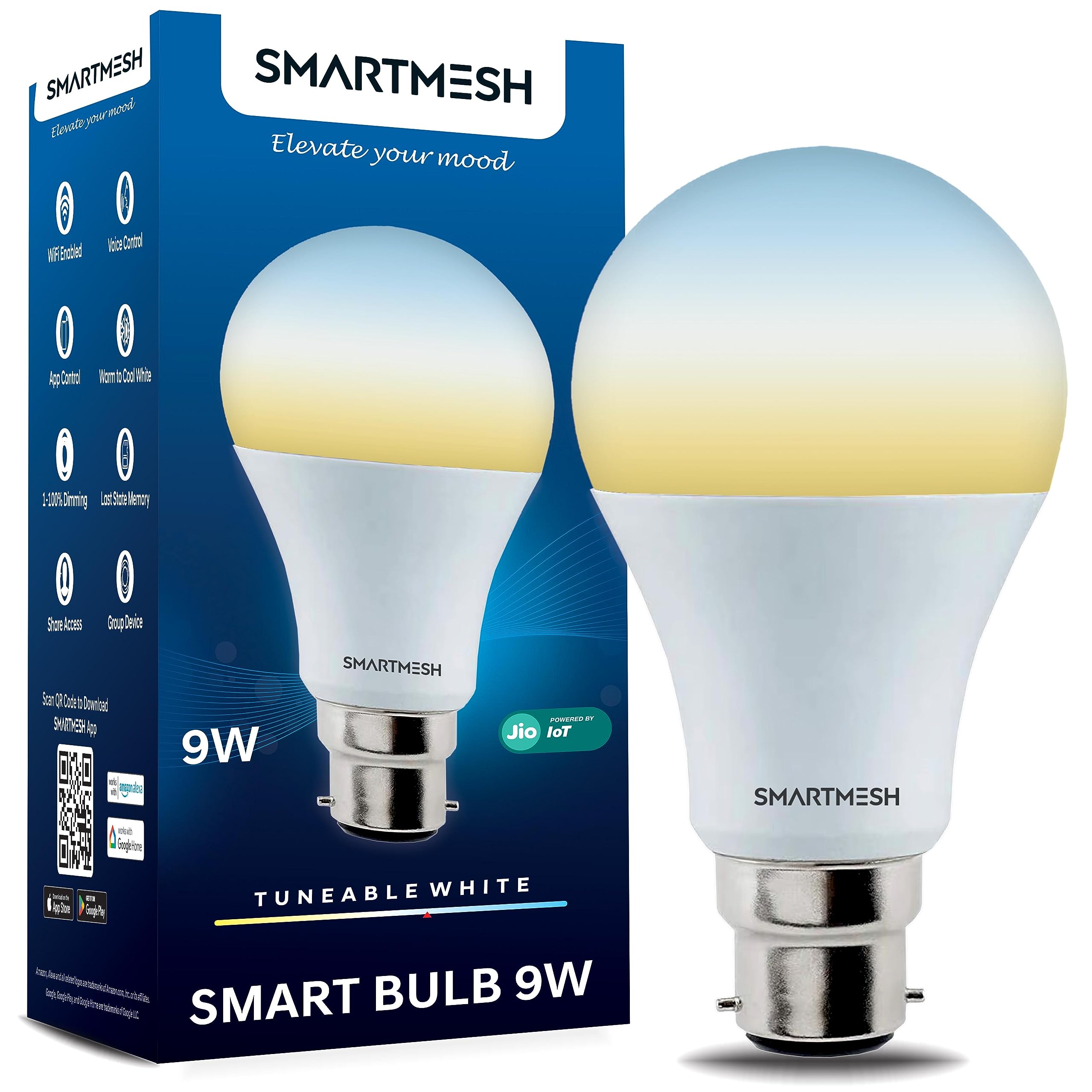 SmartMesh Wifi Cct Smart Bulb Powered By Jio Iot| B22B 9 Watt,| Tuneable White, LED Shades Of White From Warm To Cool White | Compatible With Amazon Alexa And Google Assistant (Pack Of 1)-image-41