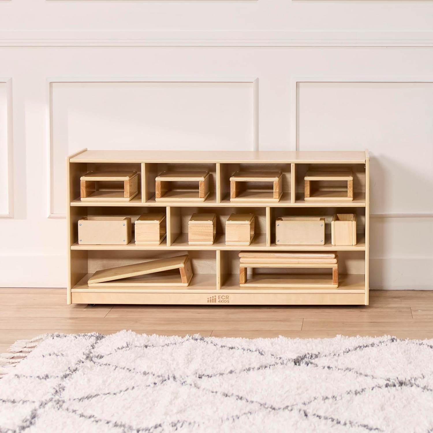 ECR4Kids Mobile Building Block Storage Cabinet, Large, Classroom Furniture, Natural