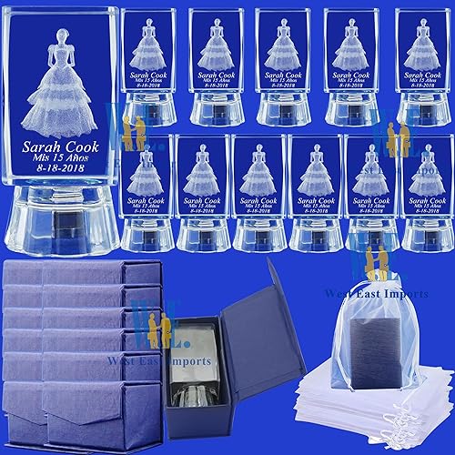 Miniatura 2 de Sweet 15 Favor 12 piezas personalizado grabado láser cubo recuerdo de fiesta  Quinceañera, Mis XV Años, Mis 15 años, Sweet 16 (3 pulgadas de alto)