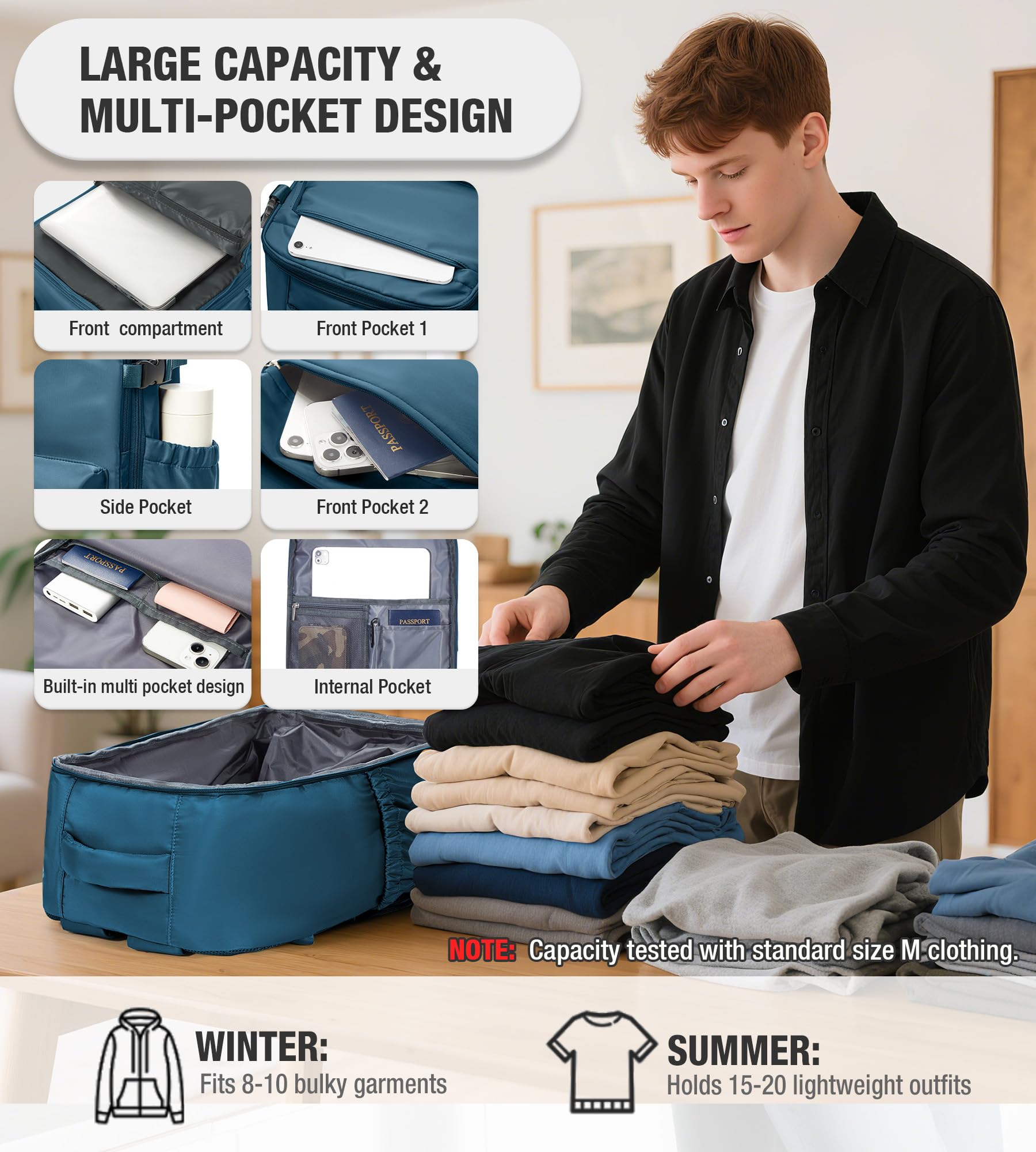 Zaino da Viaggio Grande Zaino Sottovuoto Con Pompa Donna da Escursionismo Sportivo da Esterno impermeabile Zaino Casual Laptop da 15.6 Pollici Borsa da Viaggio Uomo Blu