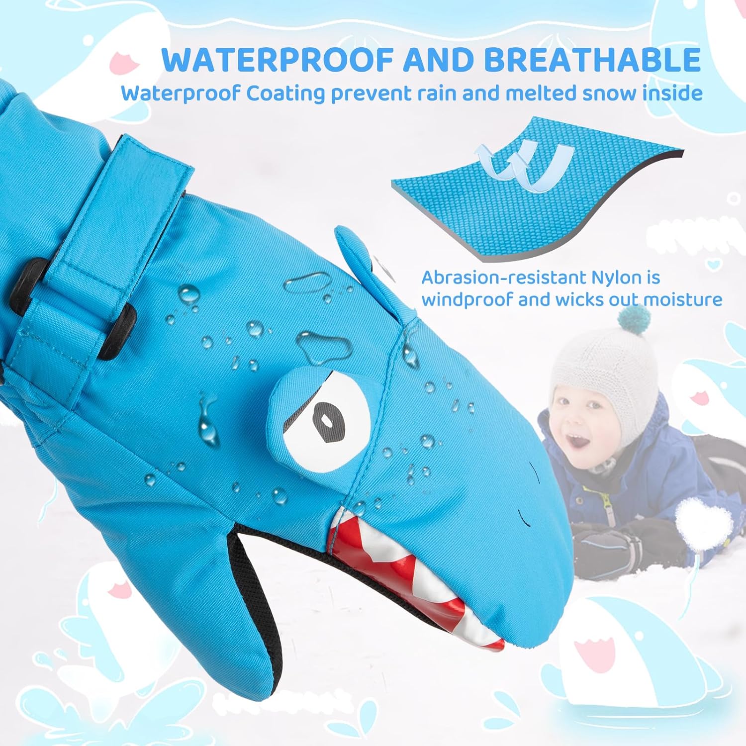 Kids Ski Mittens Waterproof Snow Windproof Thinsulate Warm Winter Cold Weather Gloves with String for Boys Girls - Image 2