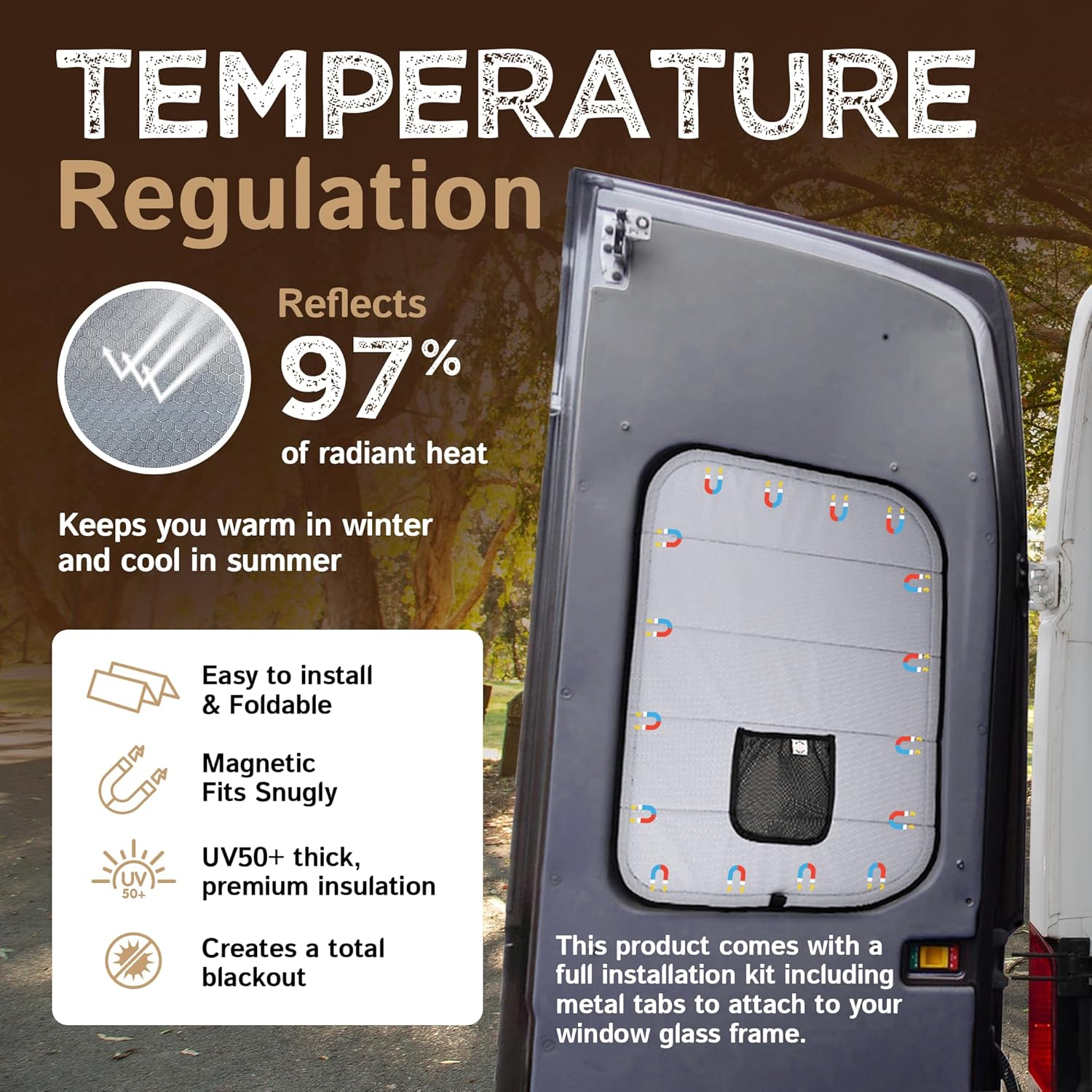 Living in a Bubble Insulated Blackout Window Covers for Ford Transit 2015-Current Mid & High Roof. Van Life Essentials & Camper Van Accessories (Rear Door 2015-Current (Full Plastic Door))