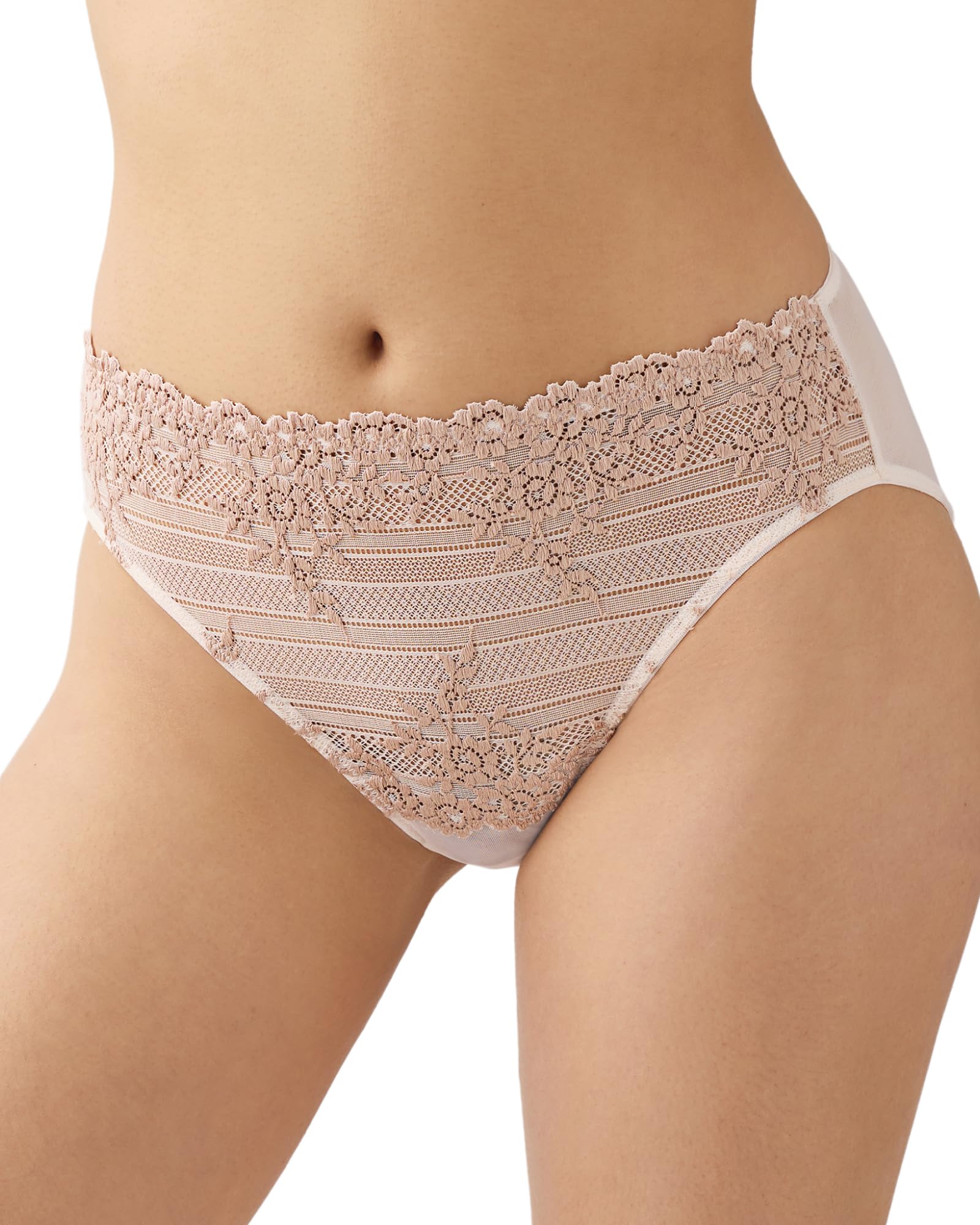 Wacoal Women's Embrace Lace Full Coverage Hi-Cut Brief Panty, 841191, Angel Wing/Rose Dust, L