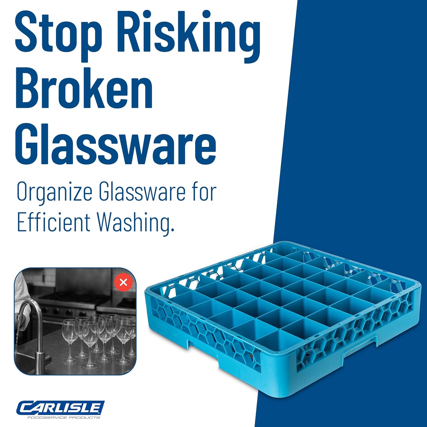 Carlisle FoodService Products RG3614 OptiClean 36 Compartment Glass Rack, 2.94" Compartments, Blue (Pack of 6)