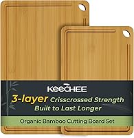 Vista 12 de Tabla de cortar de bambú, tablas de cortar de madera duradera para cocina con ranuras profundas para jugos y asas integradas, embutidos y picado