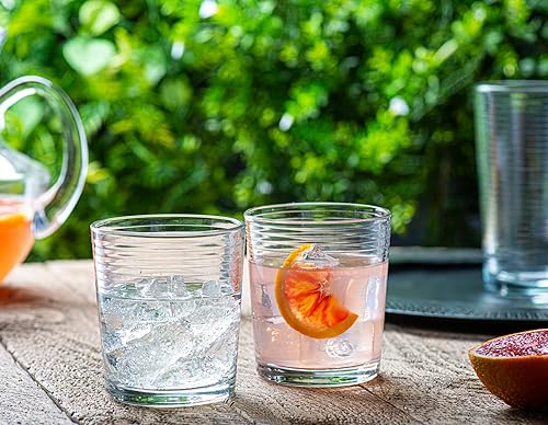 Miniatura 4 de Leraze Juego de 8 vasos acanalados duraderos de base pesada incluye 4 vasos enfriadores 17 onzas y 4 vasos de rocas 13 onzas vasos de vidrio