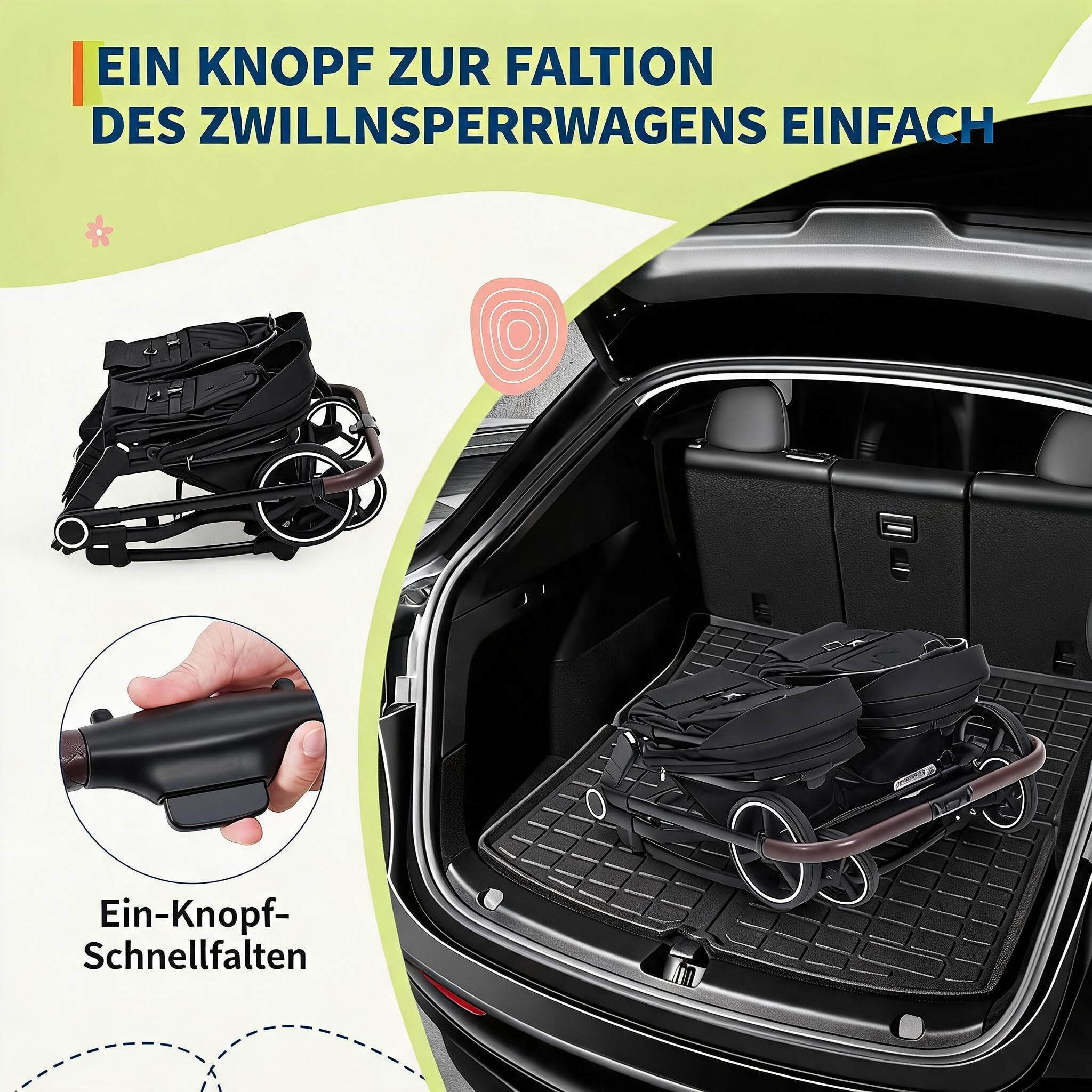 GarveeHome Geschwisterwagen Duo Side by Side Für Zwillinge, Leichter, Kompakt Faltbarer Zwillingskinderwagen Mit Hohem Babywagen Gestell, Verstellbarem Sonnendach & Liegeposition Für Kleinkind
