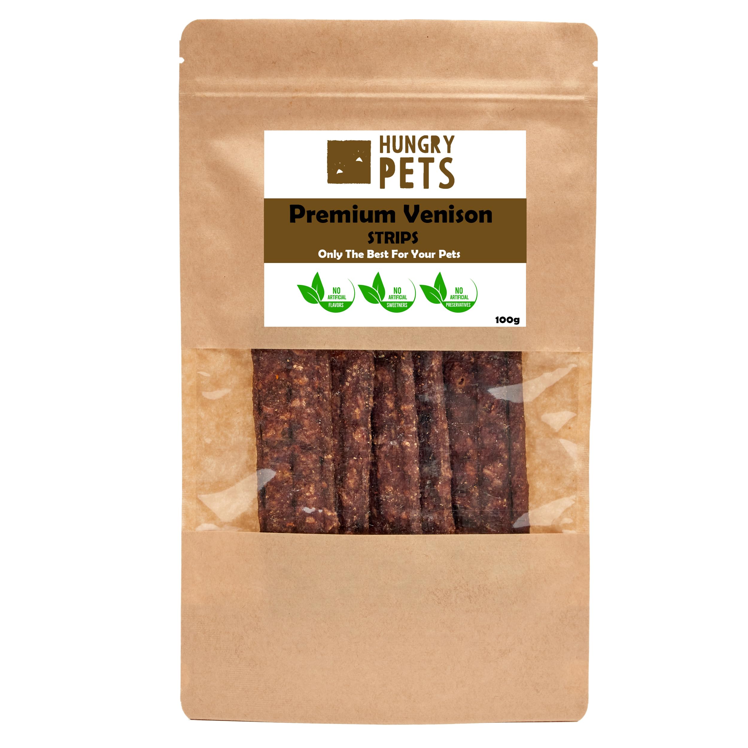 Premium 100% Venison Strips, Natural Dog Treat, 100g