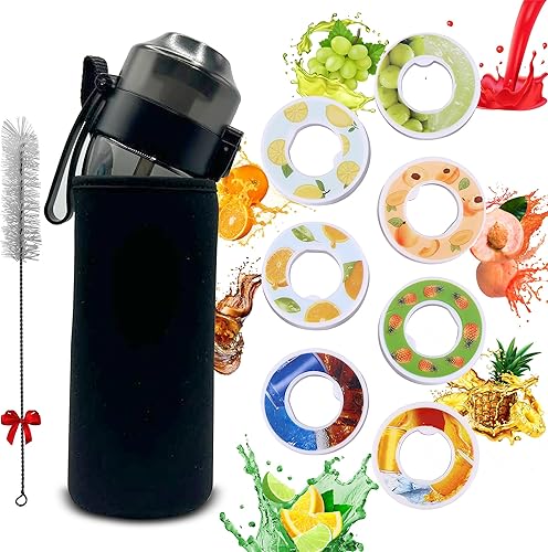 Botella de agua con cápsulas de sabor, sin BPA, botella de agua de aire, Tritan, botella de agua de 22.0 fl oz, botella de agua deportiva (negro)