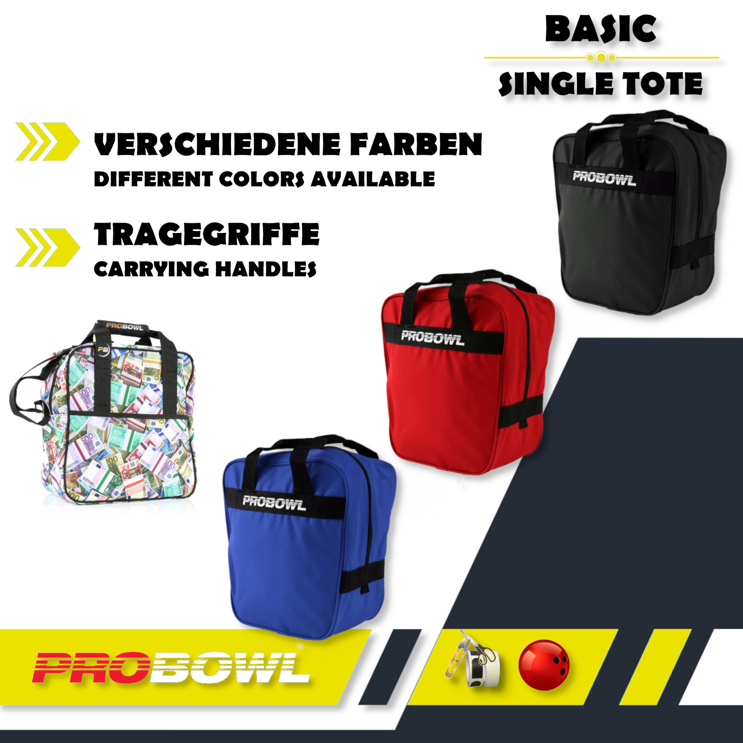 1 sac de bowling Pro Bowl Basic Single Tote - Sac de bowling pour chaussures de balle - Portable fin - Plateau rembourré - Sac de bowling léger avec poignées de transport - Sac pour hommes, femmes,