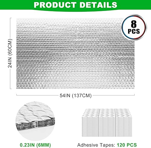 Miniatura 2 de Paneles de aislamiento para puerta de garaje, lámina de aluminio reflectante de doble cara, protector de aislamiento térmico con 120 cintas