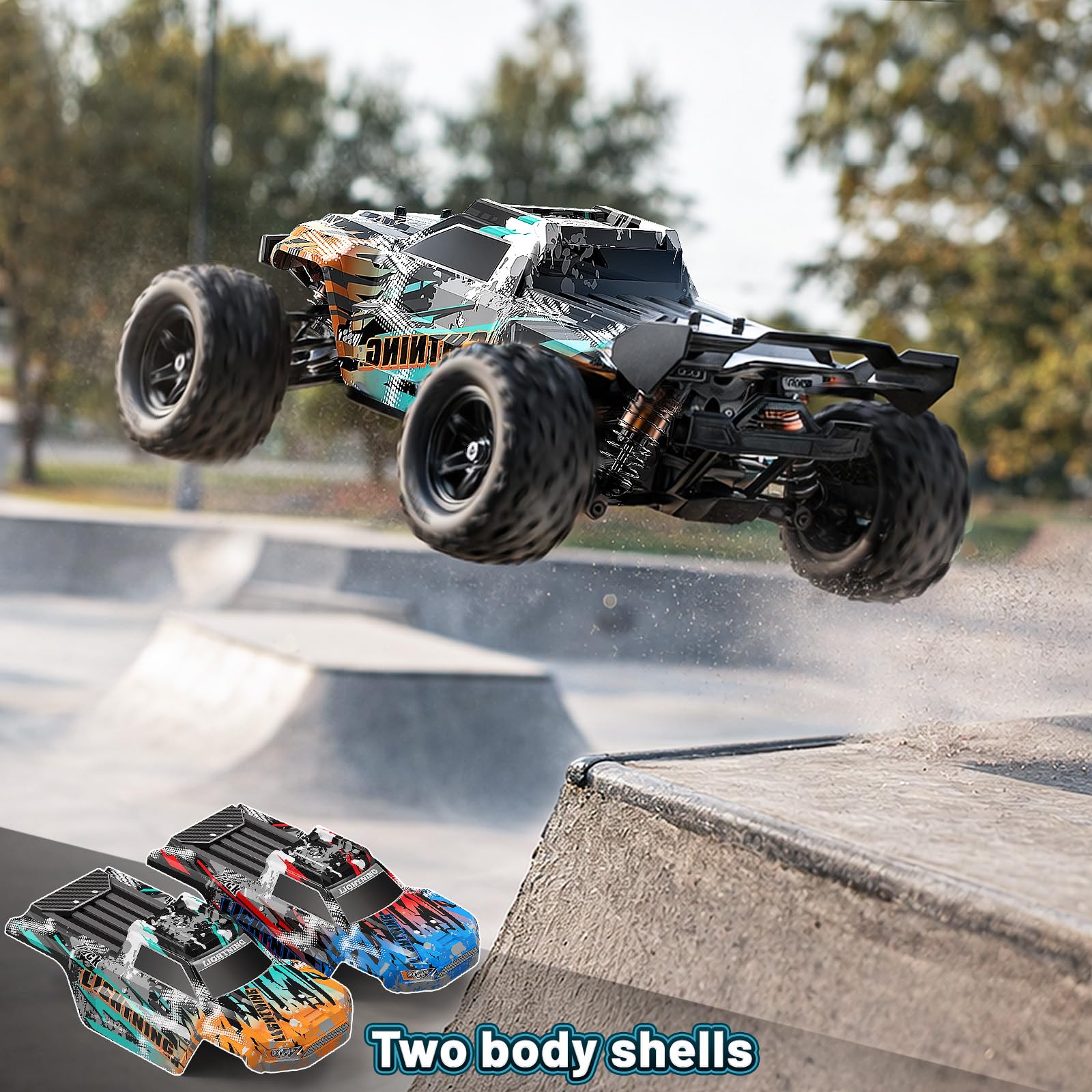 Ferngesteuertes Auto Erwachsene &Jungen 1:18 4WD Monstertruck Ferngesteuert Offroad 40 km/h mit 2 7,4V-1300mAh-Akkus, 2 Karosserien, RC Auto tolles Geschenk für Outdoor-Spaß ab 8 Jahre