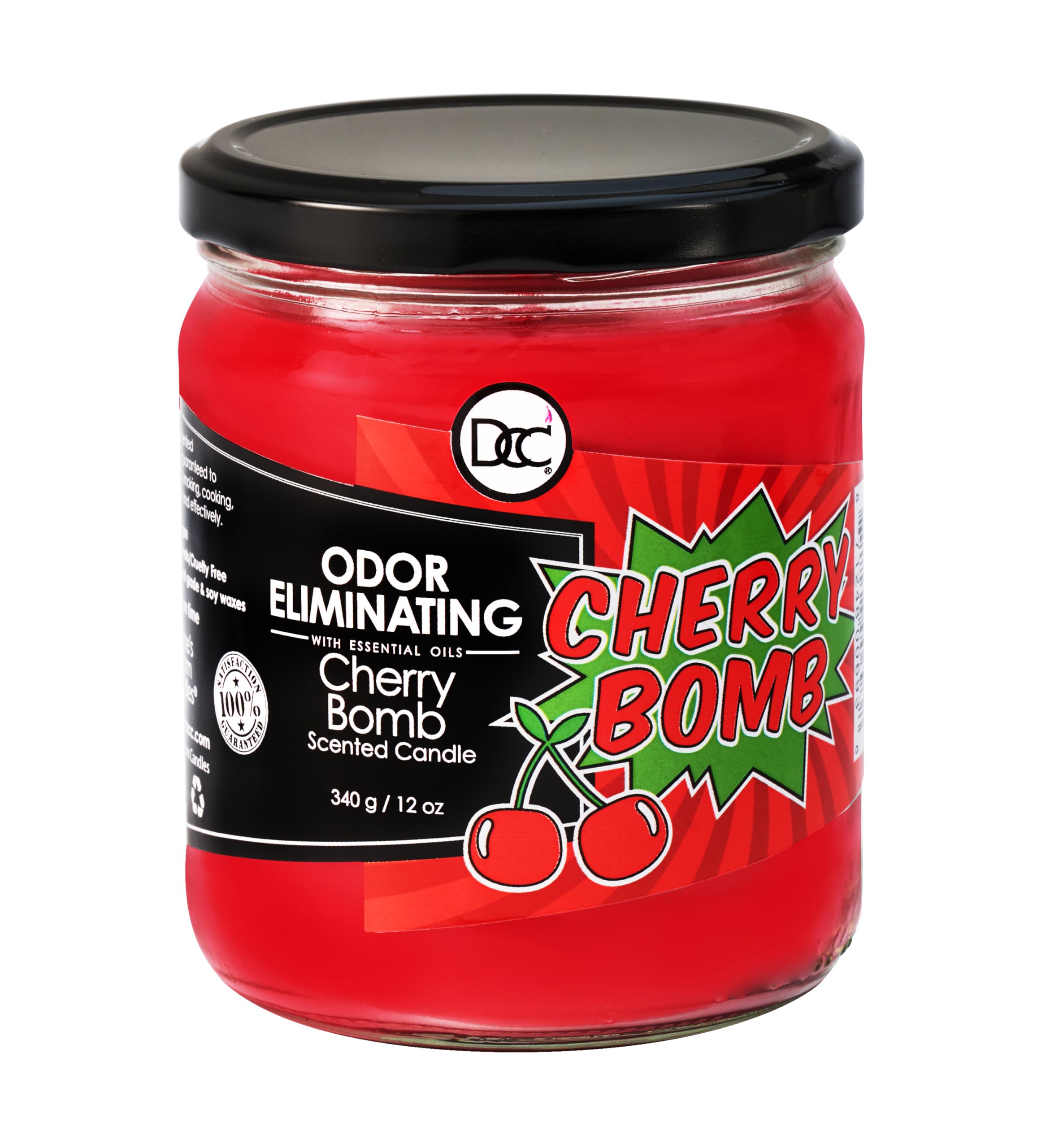 Dianne's Custom Candles Cherry Bomb Odor Eliminating Highly Fragranced Candle - Eliminates 95% Of Pet, Smoke, Food, And Other Smells Quickly - Up To 80 Hour Burn Time - 12 Ounce Premium Soy Blend