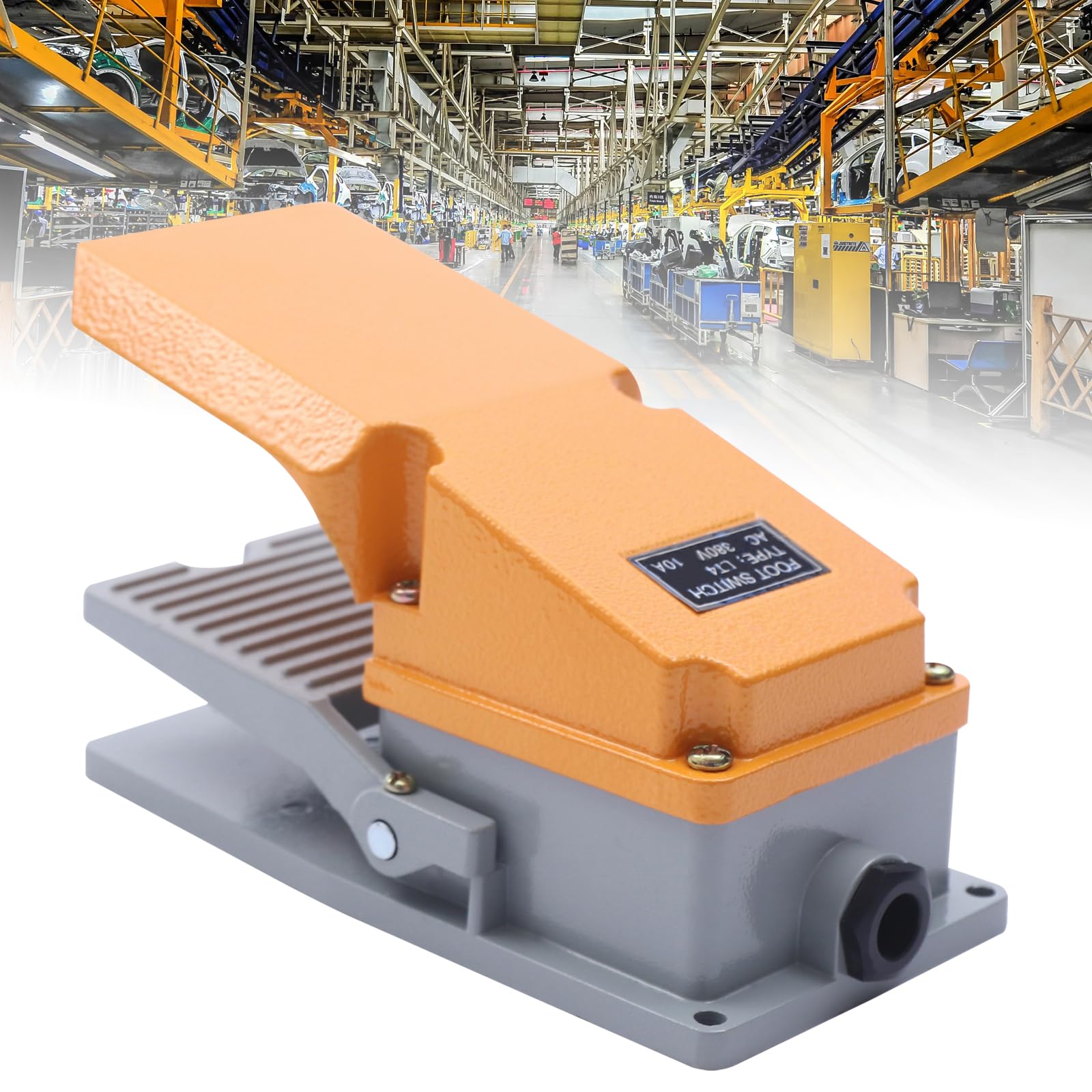 TFS-LT4 - Interruptor de pedal industrial de metal, color naranja y gris