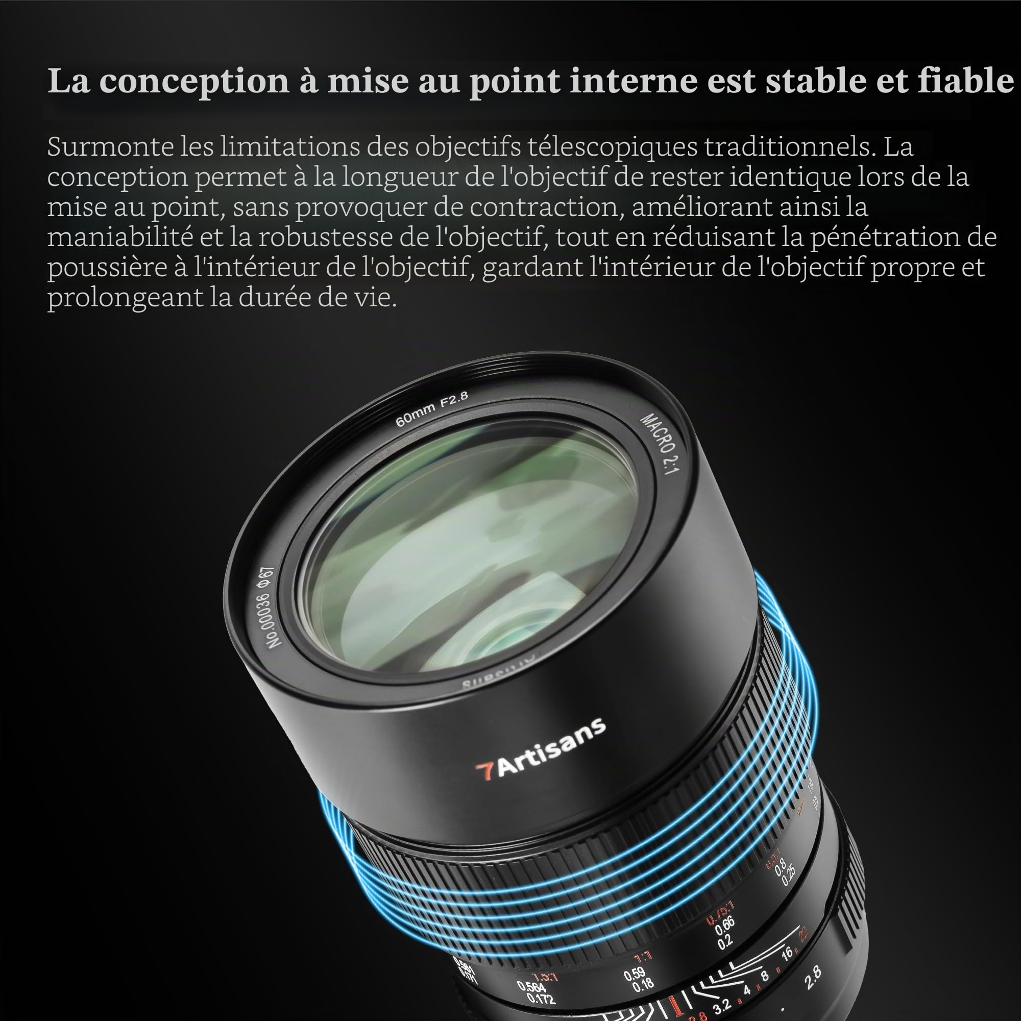 7artisans Objectif d'appareil photo sans miroir 60 mm F2.8 Macro 2X Mise au point manuelle plein cadre compatible avec les appareils photo Nikon Z-Mount Z5 Z6 Z6II Z7 Z7II Z9, etc.
