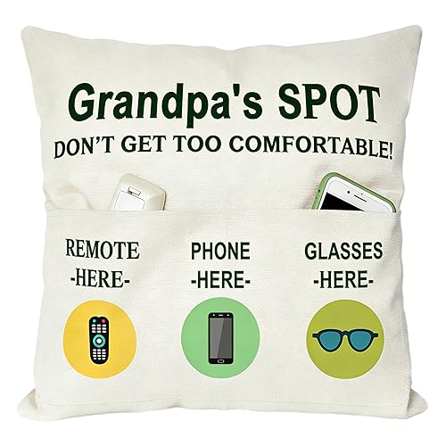 ZUYUROU Grandpa 3 Pocket Throw Pillow Cover, Grandpa's Spot Couch