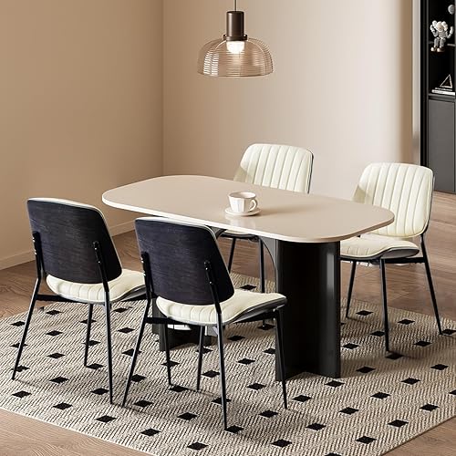 Miniatura 15 de Juego de 2 sillas de comedor modernas con respaldo de nogal y patas de metal, silla tapizada de cuero para sala de estar, color gris