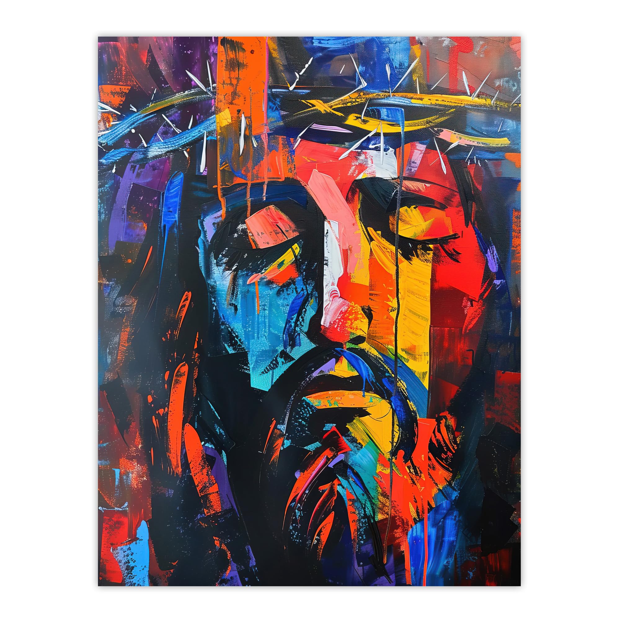 Artery8 Jesus Portrait Thorn Crown Modern Portrait Living Room Extra Large XL Wall Art Poster Print, Unframed 24X32", 81L x 61W cm