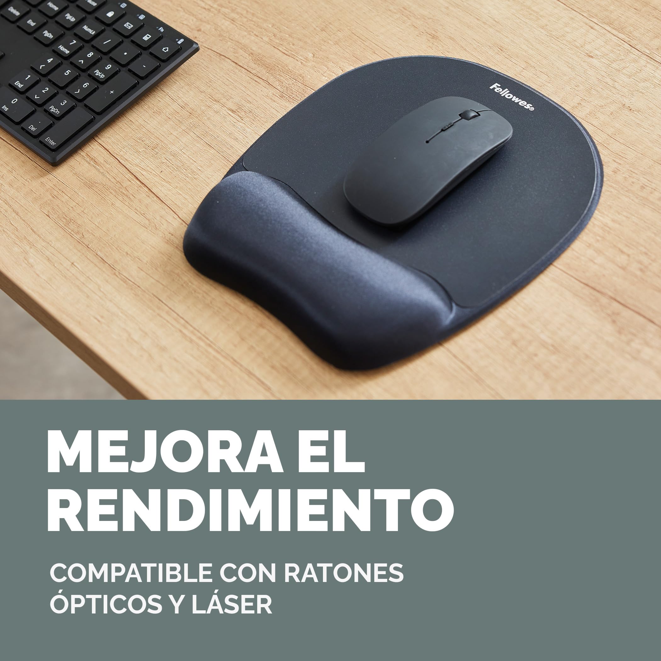 Fellowes Alfombrilla para ratón con reposamuñecas Everyday - Alfombrilla para ratón ergonómica para ordenador portátil, reposamuñecas ergonómico - Negra