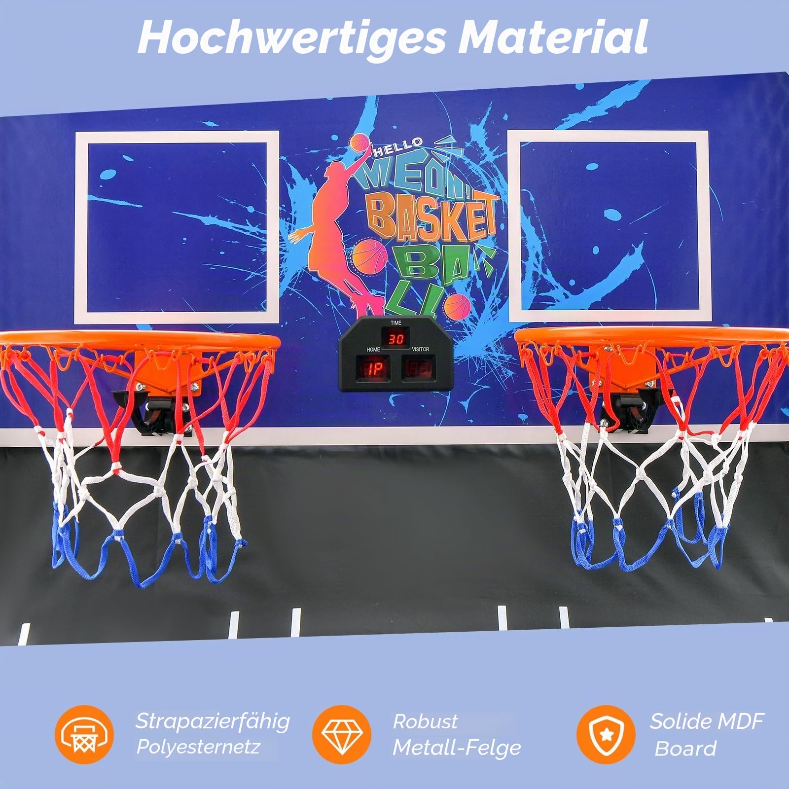 LIFEZEAL Basketball-Arcade-Spiel, Faltbar Basketballautomat für 2 Personen, Elektronische Basketballwurfmaschine mit 2 Basketballkörbe, 8 Spielmodi & Zähler, 4 Bälle, 1 Pumpe