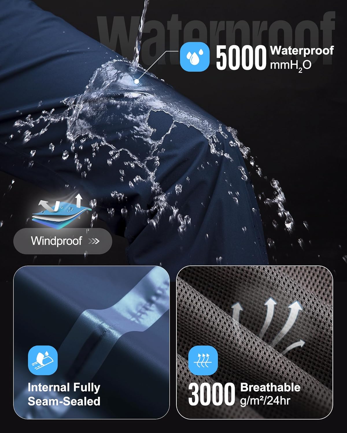 33,000ft Women's Rain Pants Lightweight Breathable Waterproof Pants Windproof Overall Pant for Hiking, cyclin, Golf, Outdoor - Image 2