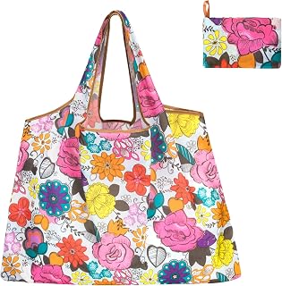 Foldable Shopping Bag Reusable Shopping Bag 20 X 26 Inch Eco Friendly Carrying Bag for Shopping, Floral Pattern, 20 x 26 Inch