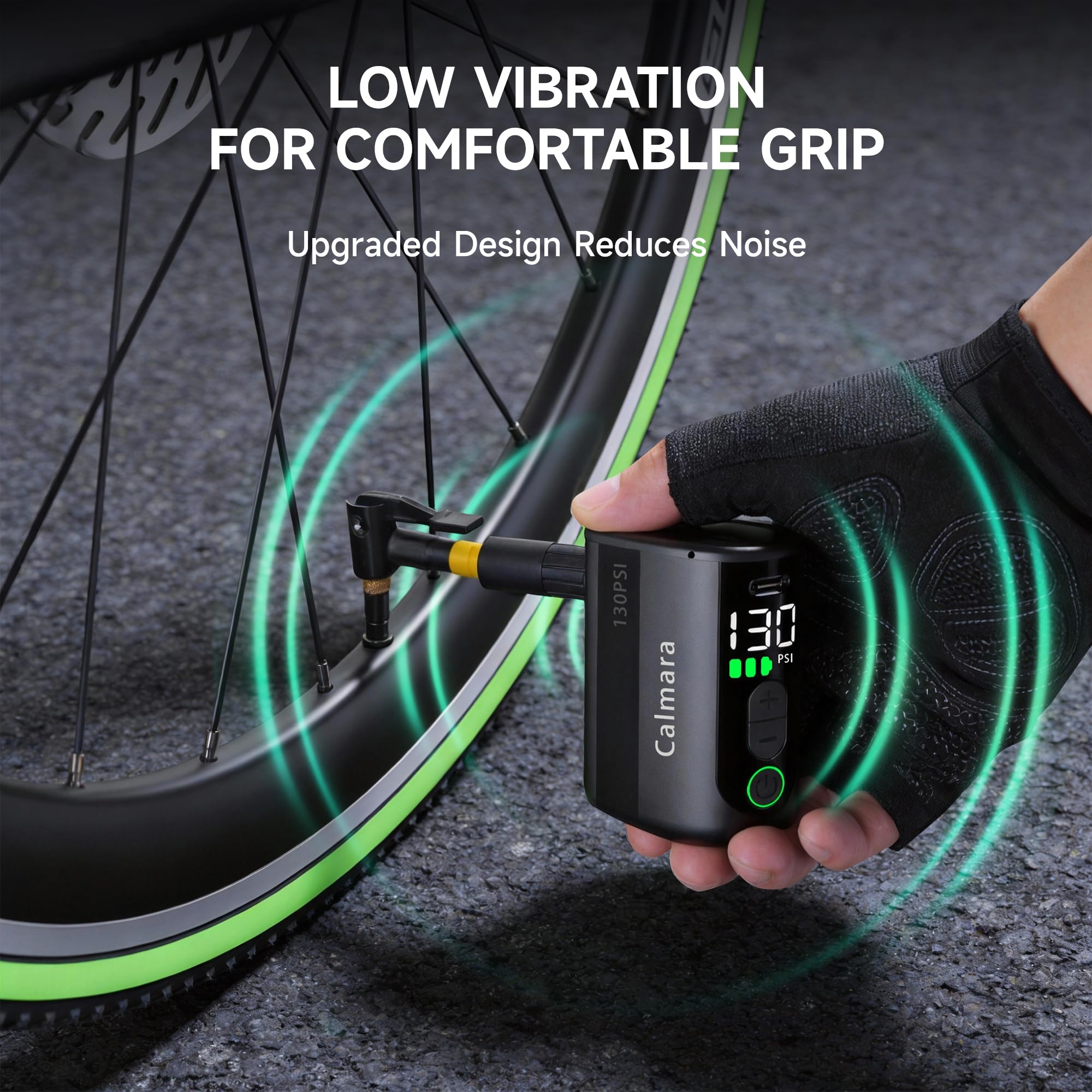 MY20 - Bomba eléctrica para bicicleta con manómetro, inflado rápido de 130 PSI, mini bomba de bicicleta con válvula Presta y Schrader, parada automática, bomba de aire recargable portátil para