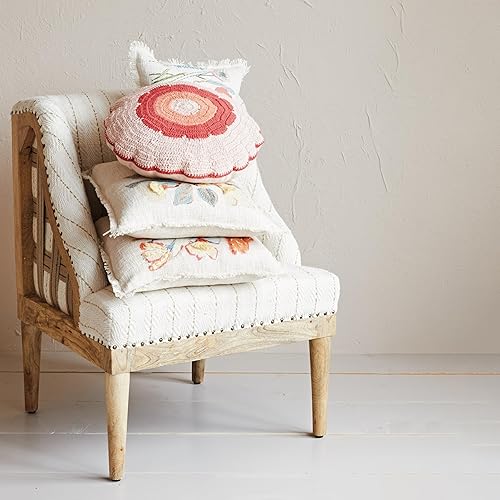 Miniatura 4 de Creative Co-Op Cotton Slub - Almohada de ganchillo con borde festoneado, rosa, rojo y naranja, multicolor