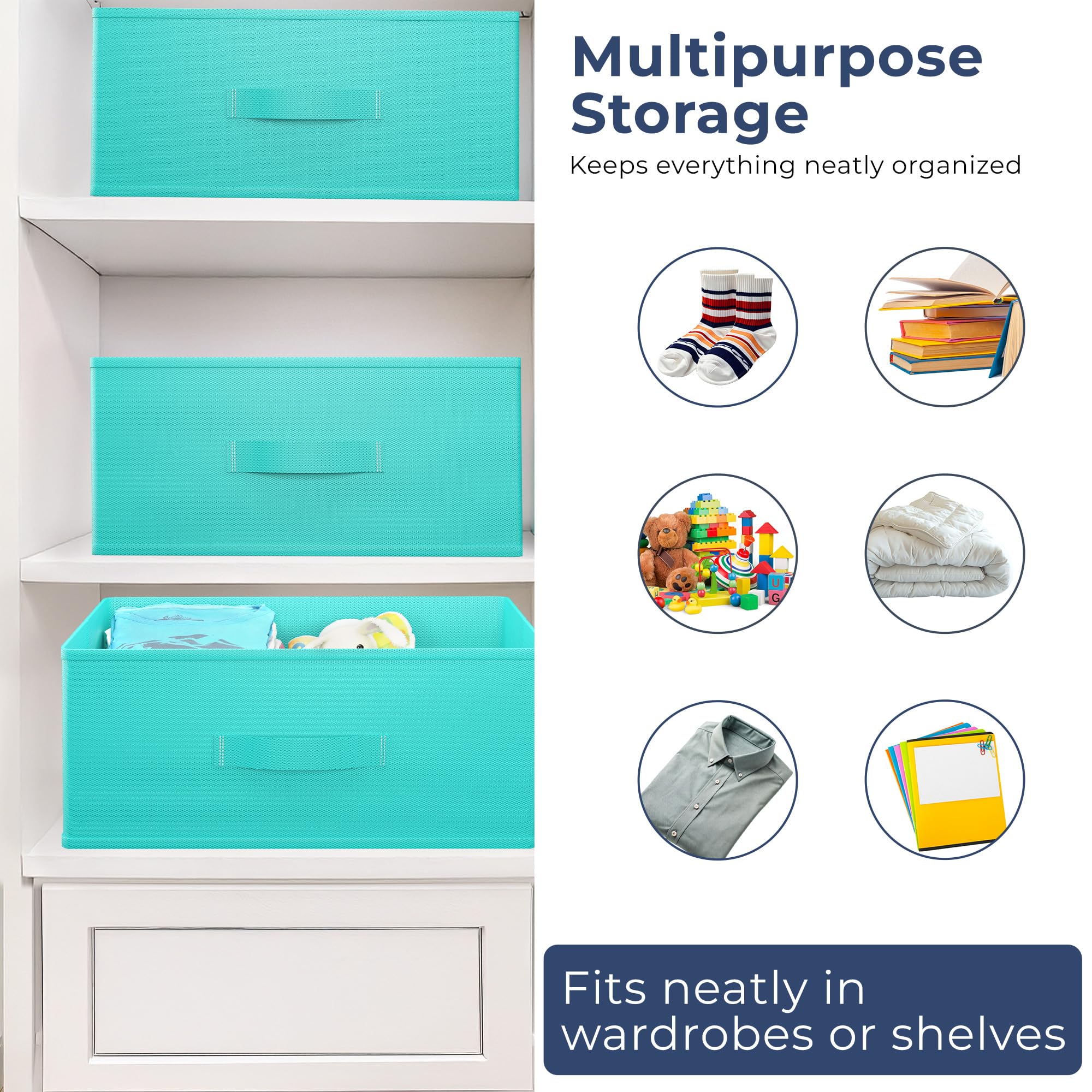 Kuber Industries Organizzatore per armadio in tessuto non tessuto, 26 litri, organizer per cassetti, organizer multiuso per vestiti, libri e giocattoli, 6 pezzi, verde