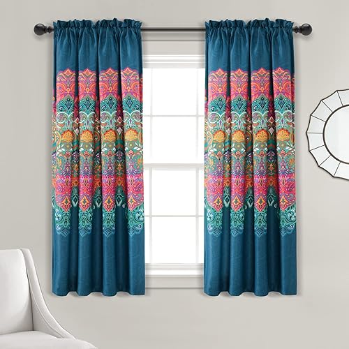 Lush Decor Boho Chic - Par de paneles de cortinas para ventana con filtro de luz, 63 pulgadas de largo x 52 pulgadas de ancho, turquesa y azul marino