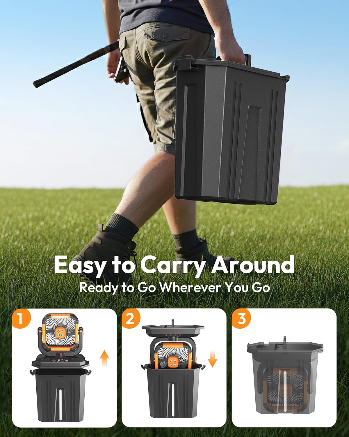 Portable Misting Fan with 12L Bucket & 20000mAh Battery, 120°Oscillation, 4 Speed Levels, 3 Mist Modes, RGB Lights – Outdoor Cooling Misting Fans for Patios, Camping, Outside