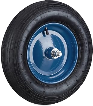 Relaxdays 4.80 4.00-8 Wheelbarrow Wheel for Inflating, Steel Wheel with Puncture Resistant Axle Castor Wheel, Black Blue, Rubber, 390 x 100 mm