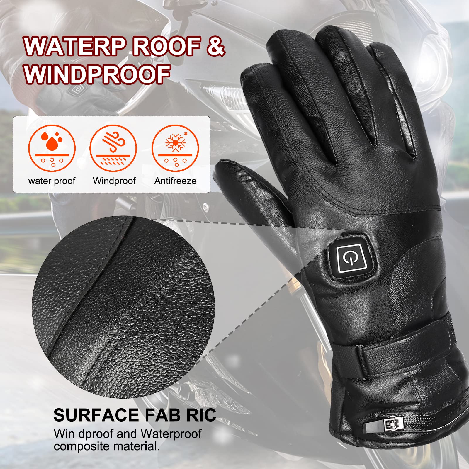 Gants Chauffants Rechargeables 7.4V 4000mAh - 3 Niveaux Chaleur - Imperméables, Tactile - Pour Moto, Ski, Randonnée (Homme/Femme)