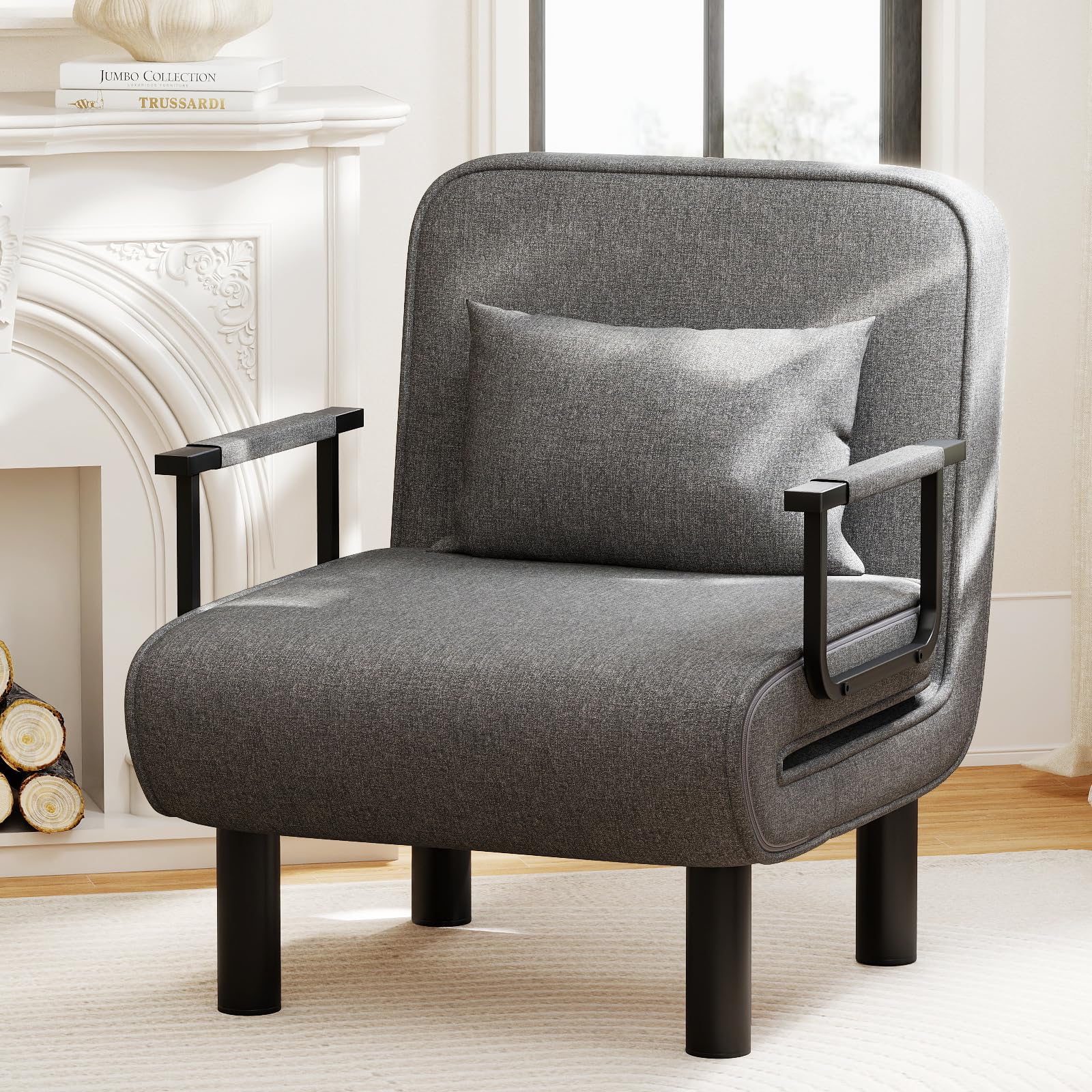 Schlafsessel 4 in 1 mit Bettfunktion, Gästebettfür, Schlafsofa mit Bettfunktion, Sessel mit Schlaffunktion mit Verstellbar Rückenlehne für Schlafzimmer Wohnzimmer Balkon, Dunkelgrau