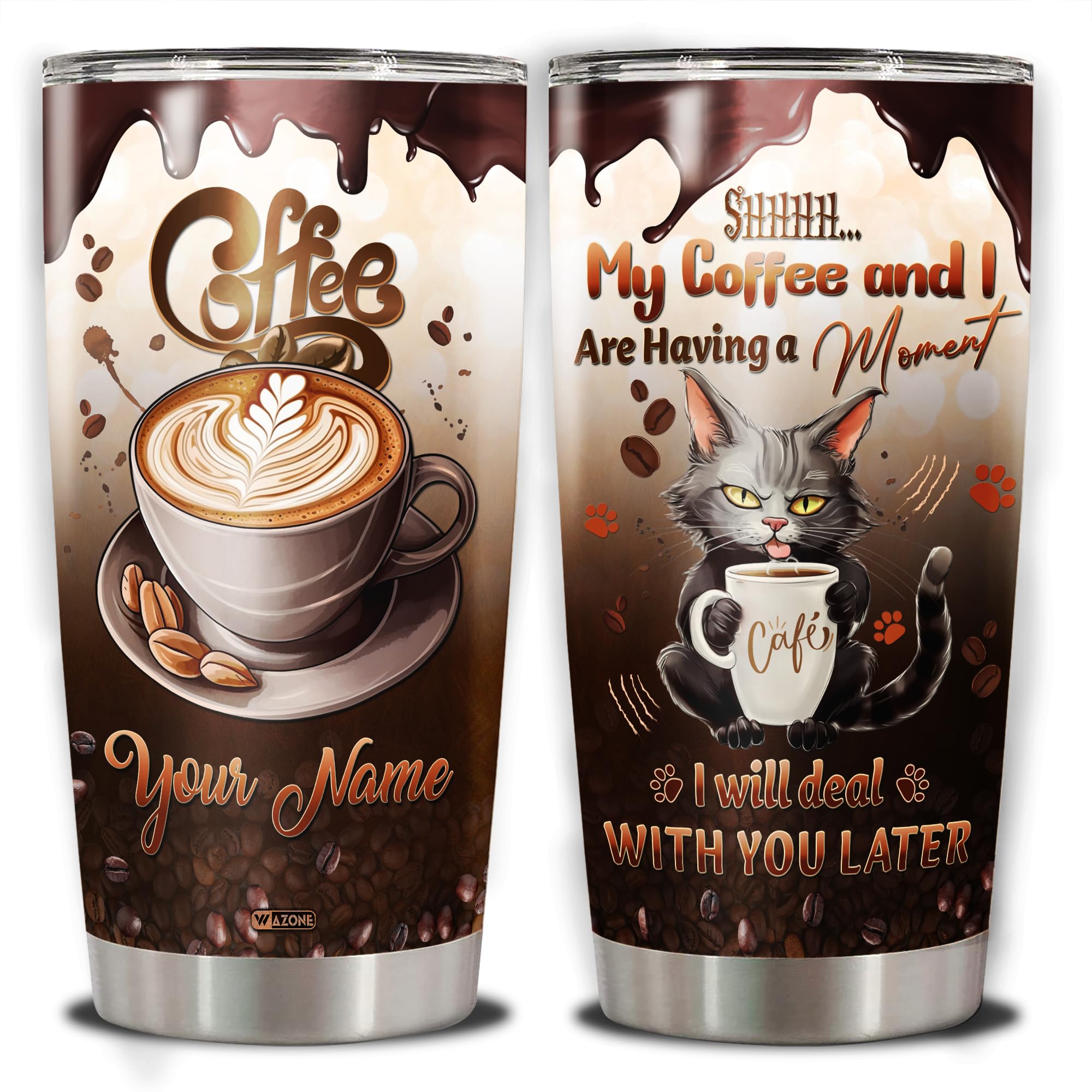 WAZONE Personalized Tumbler With Name 20oz 30oz Shh My And I Are Having A Moment Travel Mug Funny Customized Gifts For Cat Lovers Men Women Birthday