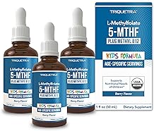 Organic Kids Methylfolate + Methyl B12 Cofactor - Organic Berry Flavor, Sublingual Form - 5-MTHF Form, Superior Form of Folate - Adjustable Dosing for All Ages - Mood, Behavior, Cognition 1oz -3pack