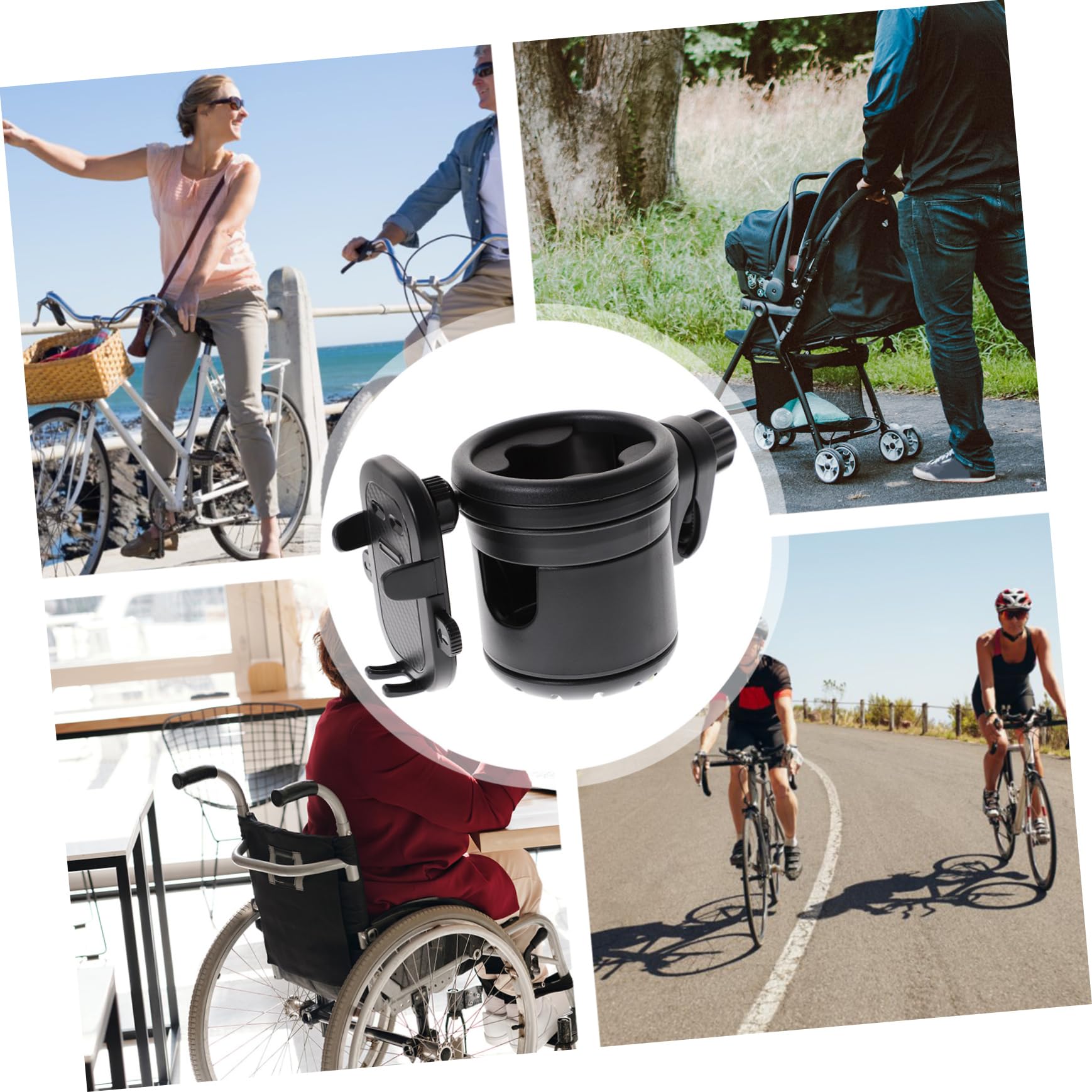 Portabicchieri per Passeggino Nero in Plastica e Metallo | Sedia a Rotelle e Scooter, per Bottiglia o Tazza da Caffè, Fissaggio Stabile Anti-sversamento