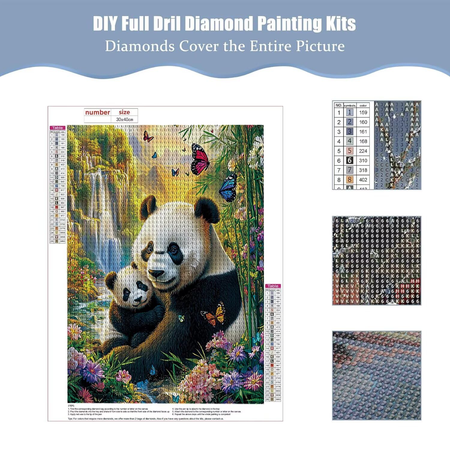 Hyupuanj Zestaw do malowania diamentami 5D DIY Scenic Panda, 91 x 122 cm h
