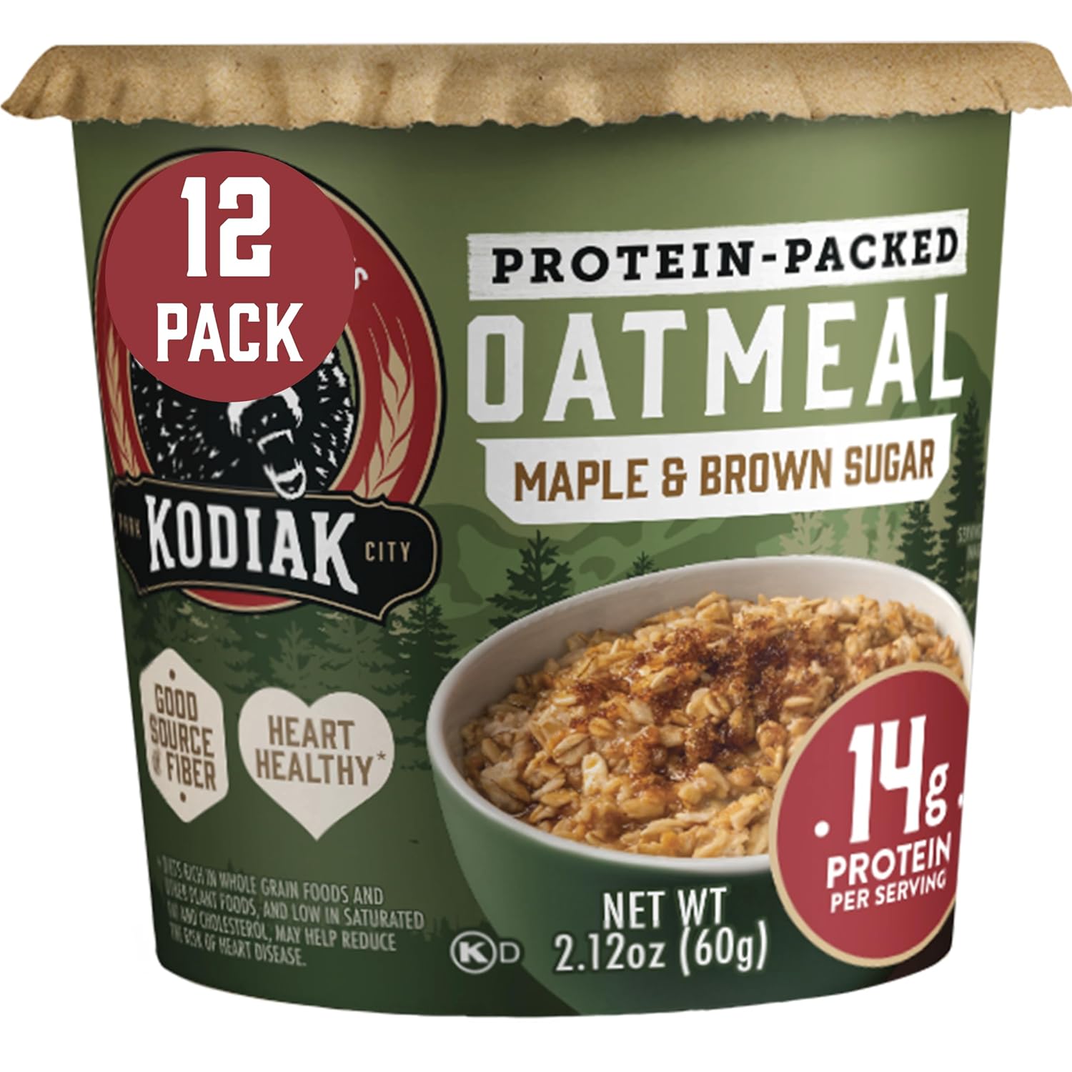 Kodiak Cakes Instant Protein Maple &amp; Brown Sugar Oatmeal in a Cup, 2.12oz (Pack of 12)