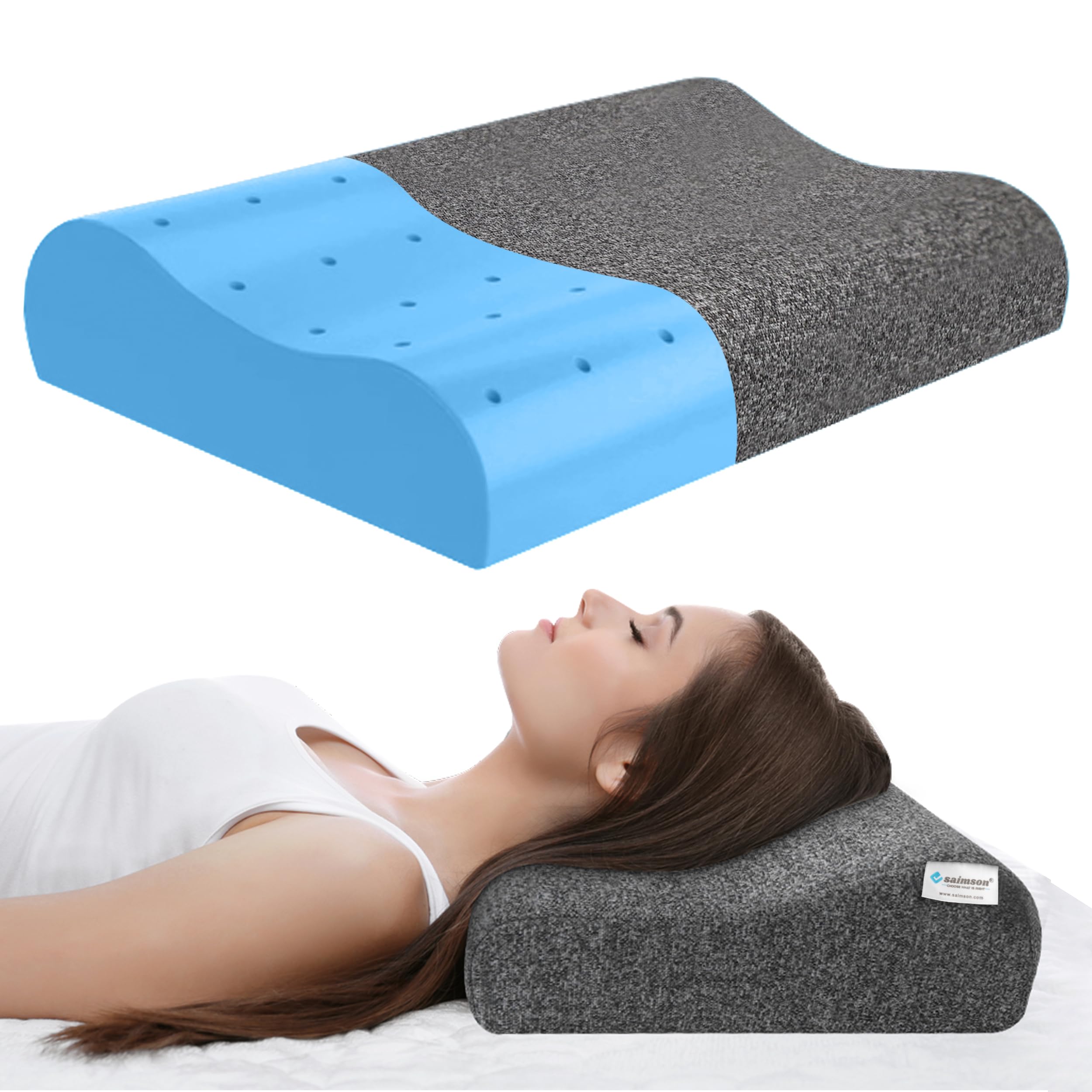 saimson Blue Gel Infused Memory Foam Pillow – Orthopedic Cervical Pillow for Neck Pain and Shoulder Pain | Contour Cervical Pillow for Spondylitis Neck Support (Small, Grey). (B0DH7T1CHF) Amazon Price History, Amazon Price Tracker