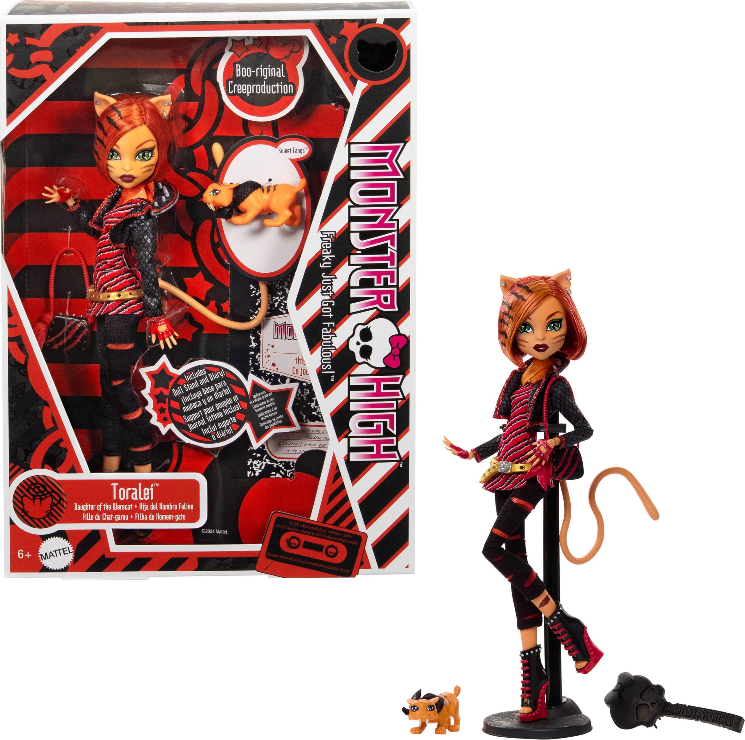 Boo-riginal Creeproduction Doll, Toralei Collectible Reproduction with Doll Stand, Diary, and Pet Saber-Tooth Tiger Sweet Fangs