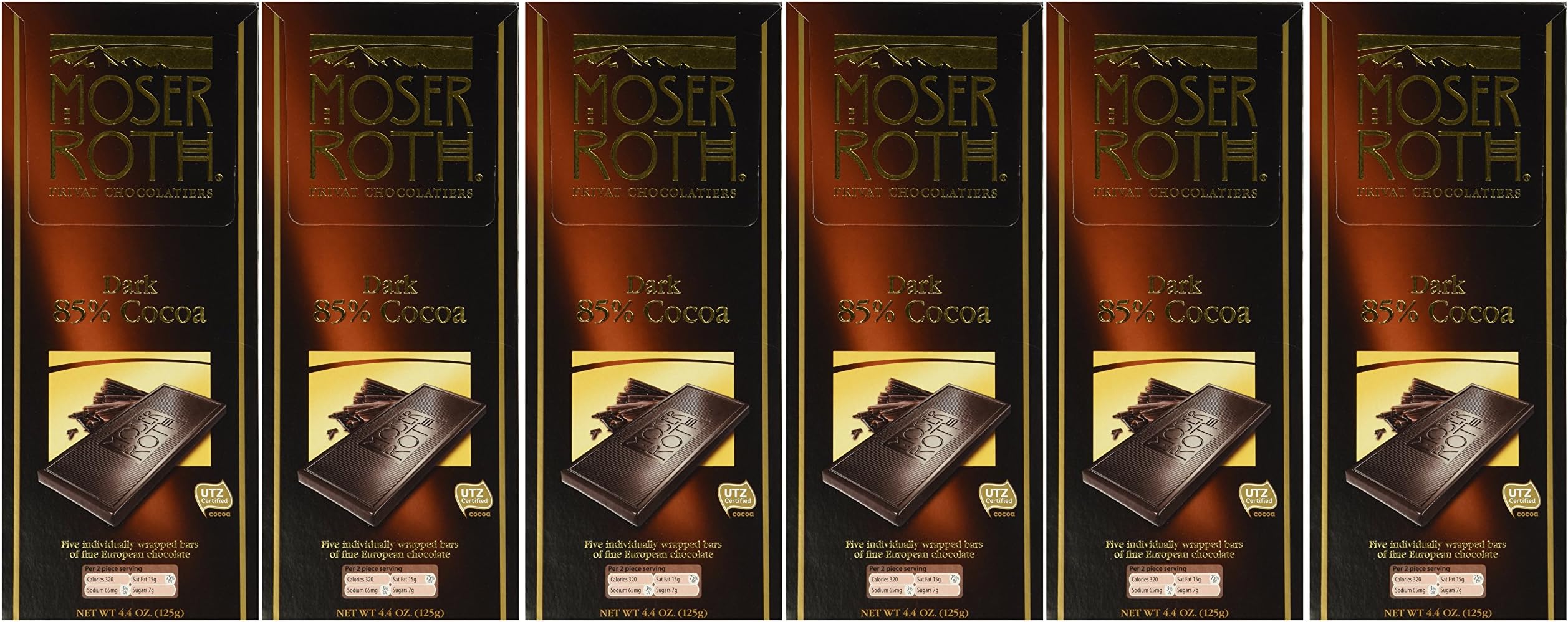Fine German European Dark Chocolate 70% / 85% Cocoa (6 Pack) (85% Dark Chocolate)