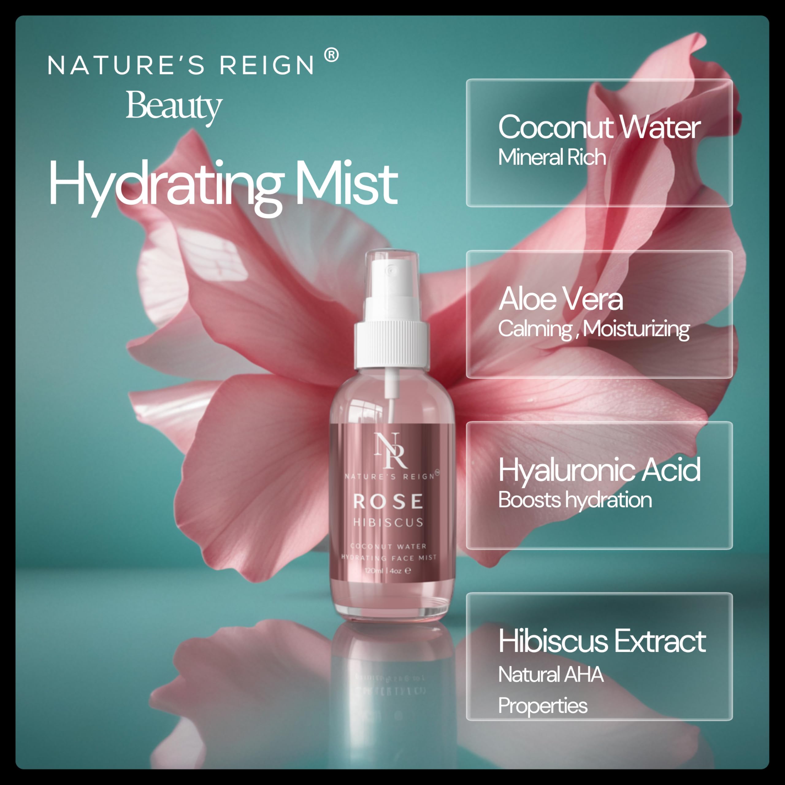 Coconut Rose Hibiscus Hydrating Mist | Alcohol-Free Toner Spray for Dewy, Balanced Skin (4oz)