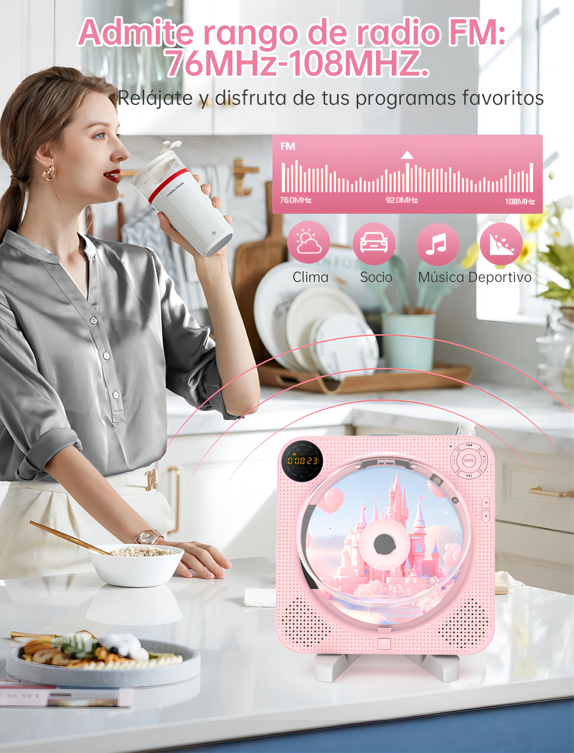 Arafuna Reproductor CD portatil, Bluetooth CD Player para el hogar con Altavoces Pantalla LCD y Mando a Distancia, Aupports FM Radio/AUX in/USB/Headphone Jack